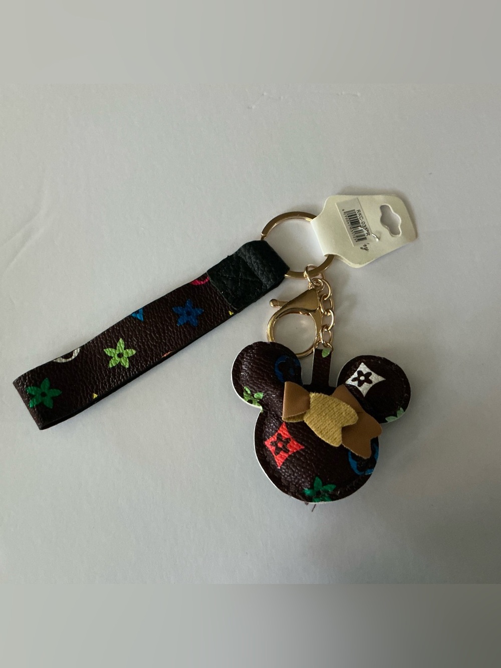 Designer-Inspired Mickey Mouse Keychain Wristlet - Brown Multicolor